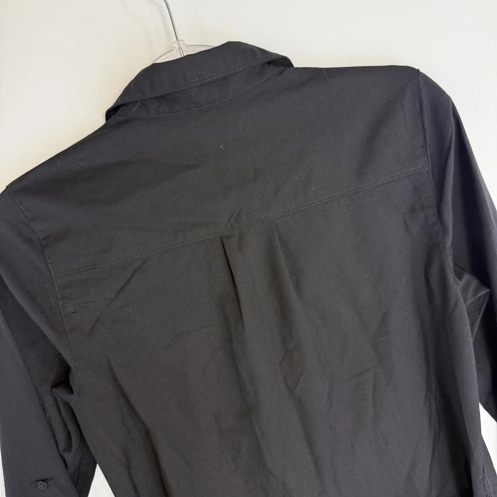 Icebreaker Destiny Shirt Dress Womens S Black Merino Wool Blend Roll Tab Belted